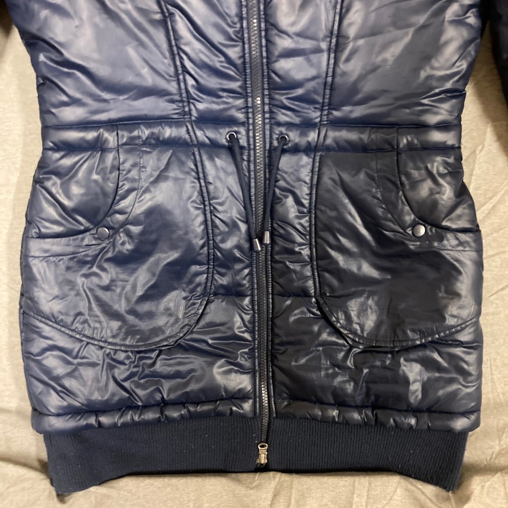Adidas Originals Navy Blue Puffer Jacket Longline Trefoil Logo 608525 Womens M - Picture 6 of 15